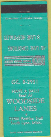 Matchbook Cover - Woodside Bowling South Lyon MI