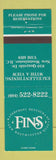 Matchbook Cover - Fins Restaurant New Westminster BC