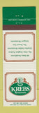 Matchbook Cover - Krebs Restaurants Waterloo London Cambridge Stratford ON
