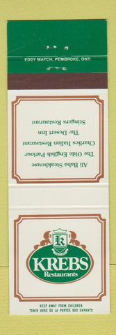 Matchbook Cover - Krebs Restaurants Waterloo London Cambridge Stratford ON