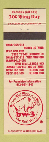 Matchbook Cover - Buffalo Wild Wings BW3 Akron Columbus Cincinnati OH