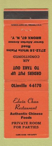 Matchbook Cover - Edwin Chan Chinese Restaurant Bronx NY