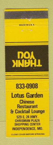 Matchbook Cover - Lotus Garden Chinese Restaurant Independence MO