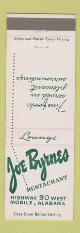 Matchbook Cover - Joe Byrnes Restaurant Mobile AL