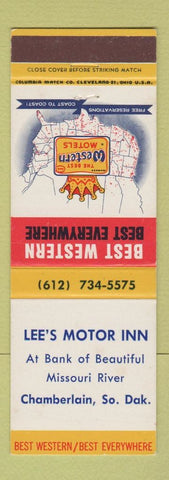 Matchbook Cover - Lee's Motor Inn Chamberlain SD Best Western