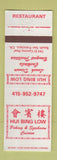 Matchbook Cover - Hui Bing Low Chinese Restaurant South San Francisco CA