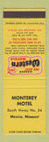 Matchbook Cover - Monterey Motel Mexico MO Best Western