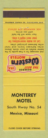 Matchbook Cover - Monterey Motel Mexico MO Best Western