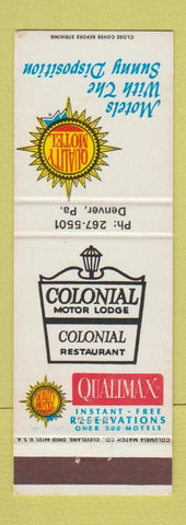 Matchbook Cover - Colonial Motor Lodge Denver PA Quality Motel