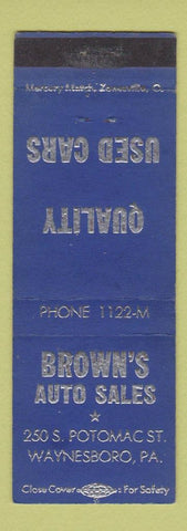 Matchbook Cover - Brown's Auto Sales Waynesboro PA