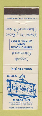 Matchbook Cover - Millie's Inn America Motor Inn Milwaukee WI