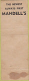 Matchbook Cover - Mandell's Apparel Clovis Carlsbad NM