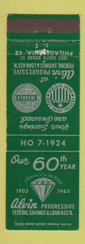 Matchbook Cover - Alvin Federal Savings and Loan Philadelphia PA 1963 WEAR