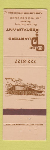 Matchbook Cover - Close Quarters Bar Restaurant pizza