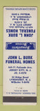 Matchbook Cover - John Burk Funeral Home Jersey City Lyndhurst NJ