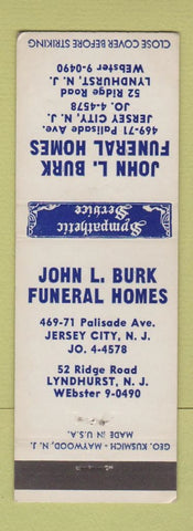 Matchbook Cover - John Burk Funeral Home Jersey City Lyndhurst NJ
