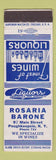 Matchbook Cover - Rosaria Barone Liquor Poughkeepsie NY low phone # girlie