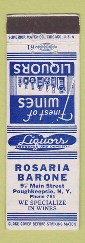 Matchbook Cover - Rosaria Barone Liquor Poughkeepsie NY low phone # girlie