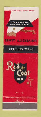 Matchbook Cover - University Lanes Bowling San Diego CA Red Coat Inn