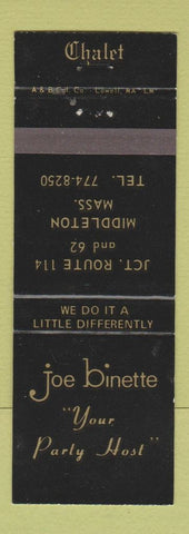 Matchbook Cover - Joe Binette Chalet Middleton MA