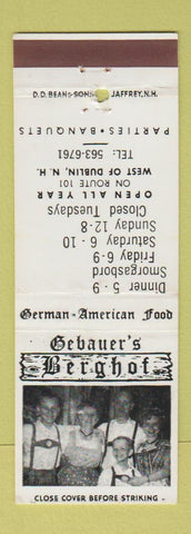 Matchbook Cover - Gebauer's Berghof Dublin NH DD Bean