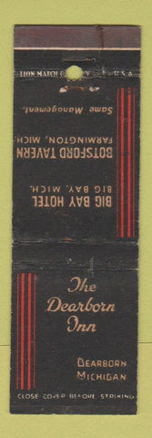 Matchbook Cover - Dearborn Inn MI Big Bay Hotel Big Bay MI Farmington