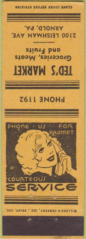 Matchbook Cover - Ted's Market Arnold PA girlie