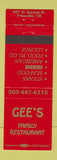 Matchbook Cover - Gee's Family Restaurant Prineville OR