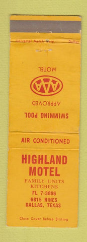 Matchbook Cover - Highland Motel Dallas TX