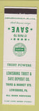 Matchbook Cover - Lewisburg Trust Save Deposit Bank Lewisburg PA