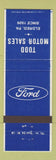 Matchbook Cover - Todd Motor Sales Ford Eldred PA