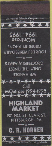 Matchbook Cover - Mighland Market Pittsburgh PA