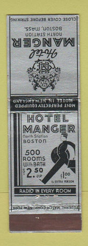 Matchbook Cover - Hotel Manger Boston MA FEDERAL LONG