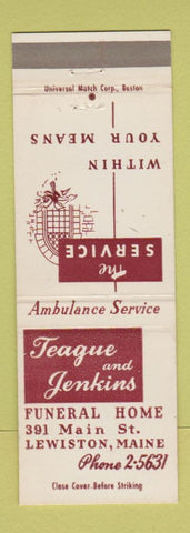Matchbook Cover - Teague and Jenkins Funeral Home Lewiston ME