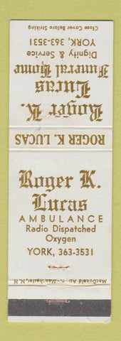 Matchbook Cover - Roger Lucas Funeral Home York ME? WEAR