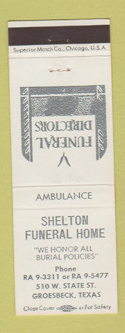 Matchbook Cover - Shelton Funeral Home Groesbeck TX