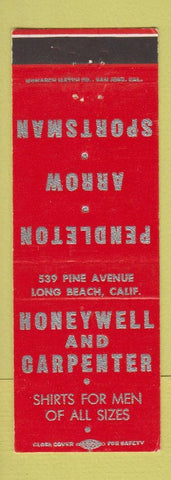 Matchbook Cover Honeywell Carpenter Men's Clothes Arrow Pendleton Long Beach CA