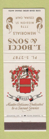 Matchbook Cover - L Bocci Sons Memorials Colma CA