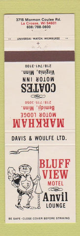 Matchbook Cover - Bluff View Motel La Crosse WI Markham Bemidji Virgnia MN