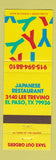 Matchbook Cover - Y Japanese Restaurant El Paso TX