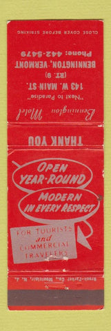 Matchbook Cover - Bennington Motel Bennington VT WEAR