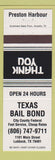 Matchbook Cover - Texas Bail Bond Lubbock TX Preston Harbour WHITE