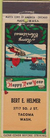 Matchbook Cover - Bert Helmer Tacoma WA Christmas CREASE