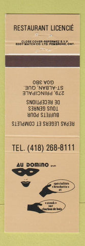 Matchbook Cover - Au Domino Restaurant St Alban QC GOLD