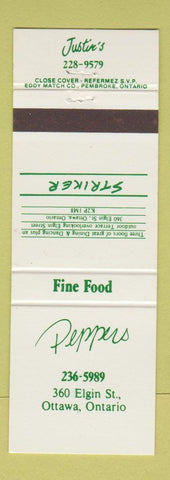 Matchbook Cover - Peppers Ottawa ON