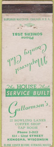 Matchbook Cover - Guttormsen's Bowling Kenosha WI WEAR
