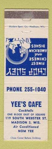 Matchbook Cover - Yee's Cafe Madison WI