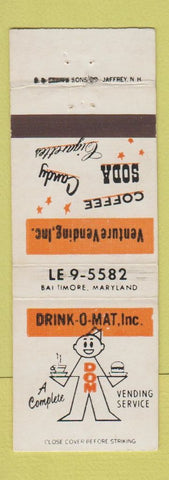 Matchbook Cover - Ventur Vending Drink o Mat Baltimore MD