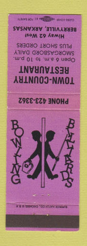 Matchbook Cover - Town Country Restaurant bowling billiards Berryville AR