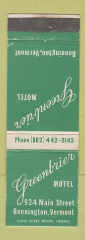 Matchbook Cover - Greenbrier Motel Bennington VT WEAR